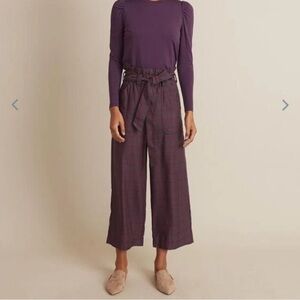 Marine Layer Caroline Cropped Pants in Purple Plaid XS Perfect Condition